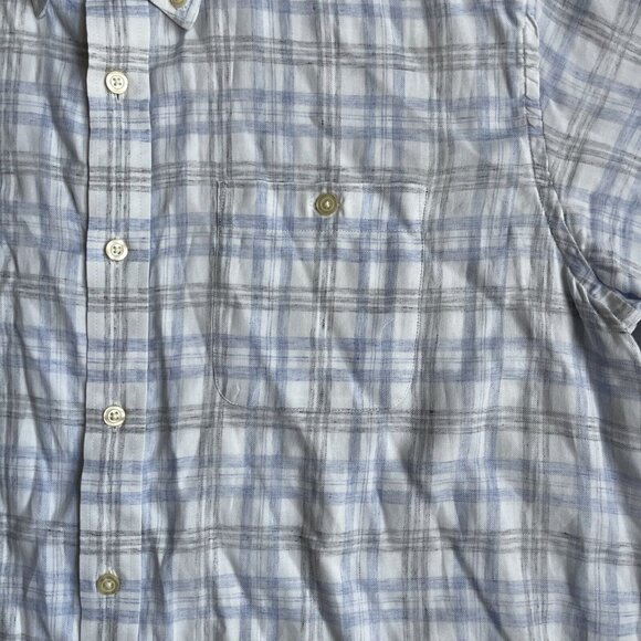 2/$18 SALE! ORVIS Mens Shirt XL Button Up Cotton White Blue Classic Plaid Cotton - Picture 2 of 7